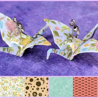 Origami crane earrings - poppy garden set