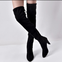 Pointed Toe Suede Solid High Chunky Heels Over-knee Long Boots - Thumbnail 1