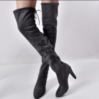 Pointed Toe Suede Solid High Chunky Heels Over-knee Long Boots - Thumbnail 2