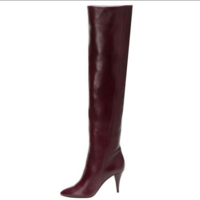 Leather Point Toe Fold High Heel Knee High Boots - Thumbnail 2