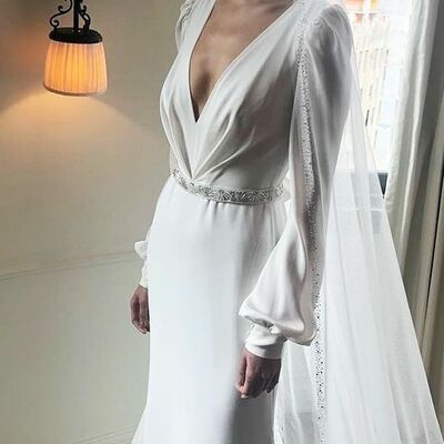 Elegant sheath long sleeve beach boho wedding dress bridal gowns  - Thumbnail 1