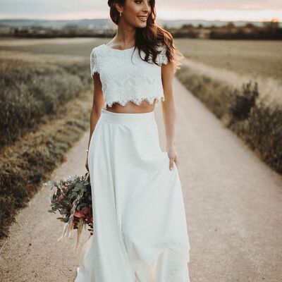 Simple two pieces lace beach boho wedding dress bridal gowns  - Thumbnail 1