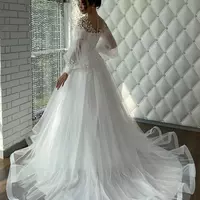  Wedding Dress Jewel neck Classic Lace Appliques Bride Formal Event Dresses Elegant Tulle Long Bridal Gown Boho  - Thumbnail 1