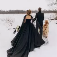 Black Wedding Dresses Formal A Line Tulle Applique Beaded Zipper Lace Up Custom New Plus Size Sleeveless Sweetheart Hand Made Flower - Thumbnail 3