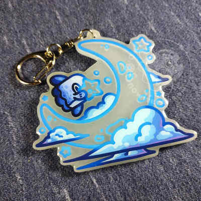 Blue glow in the dark moon mola keychain