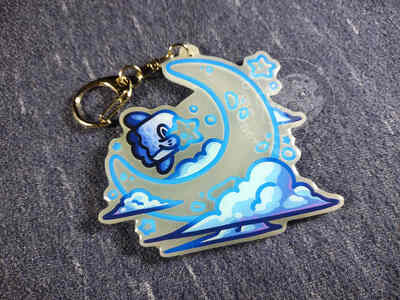 Blue Glow in the Dark Moon Mola Keychain