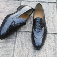 Crafted Leather Classic Crocodile Alligator Leather Moccasin Loafers Dress Shoes - Thumbnail 1