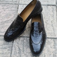 Crafted Leather Classic Crocodile Alligator Leather Moccasin Loafers Dress Shoes - Thumbnail 2