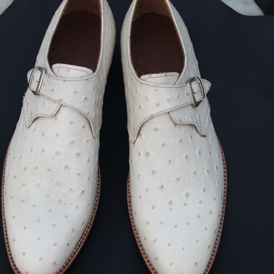 Crafted leather new handmade white ostrich leather monk strap dress shoes - Thumbnail 2