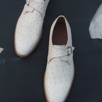Crafted Leather New Handmade White Ostrich Leather Monk Strap Dress Shoes - Thumbnail 2