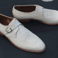 Crafted Leather New Handmade White Ostrich Leather Monk Strap Dress Shoes - Thumbnail 3