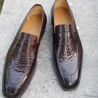 Crafted Leather Classic Brown Crocodile Alligator Leather Moccasin Loafers Dress Shoes - Thumbnail 1