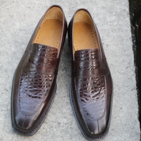 Crafted Leather Classic Brown Crocodile Alligator Leather Moccasin Loafers Dress Shoes - Thumbnail 2