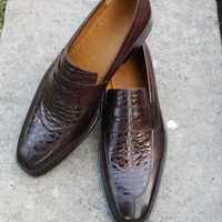 Crafted Leather Classic Brown Crocodile Alligator Leather Moccasin Loafers Dress Shoes - Thumbnail 3