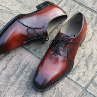 Crafted Leather Classic Men Brown Patina Leather Dress Shoes - Thumbnail 1