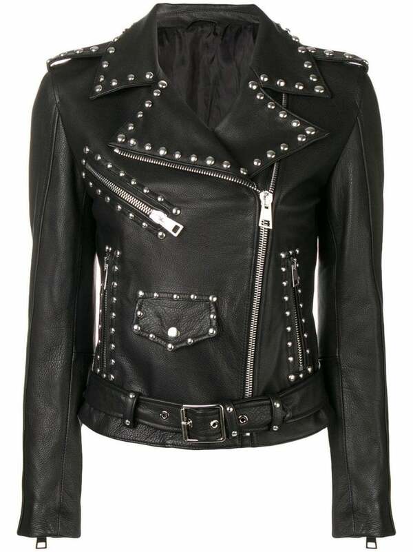 Black Leather Women's Gothic Silver Studded Biker Jacket - Emo Punk Rock Fashion