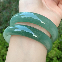 Natural ice jadeite bracelet high ice oil green female jade bracelet old pit a grade jade bracelet Myanmar raw stone jade bracelet - Thumbnail 5