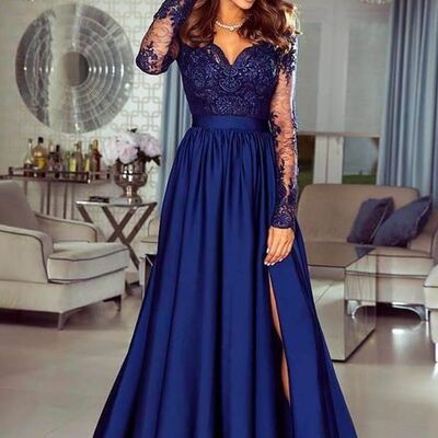 Elegant mother of bride/ groom dress royal blue lace evening formal gowns prom dress