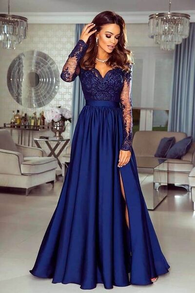 Elegant Mother of Bride/ Groom Dress Royal Blue Lace Evening Formal Gowns Prom Dress