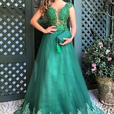 Elegant mother of bride/ groom dress green lace appliques evening formal gowns prom dress