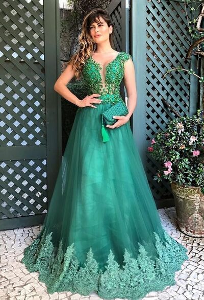 Elegant Mother of Bride/ Groom Dress Green Lace Appliques Evening Formal Gowns Prom Dress
