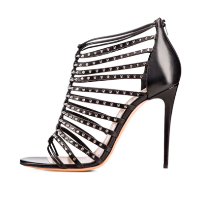 Elegant contrast black & white studded handbag sandals