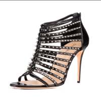 Elegant Contrast Black & White Studded Handbag Sandals - Thumbnail 3