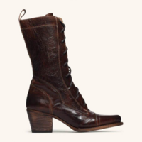 Casual Leather Strap Chunky Heel Calf Boots - Thumbnail 1