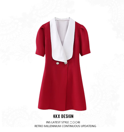 Fashionable design suit-style bow-decorated mini dress