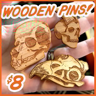 Wooden mythical skull pins - Thumbnail 2
