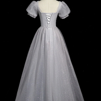 Gray Tulle Sequins Long Prom Dress, Beautiful A-Line Evening Party Dress - Thumbnail 3