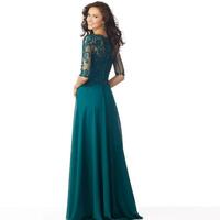 Green Mother of the Bride/ Groom Dresses O-neck A-line Half Sleeves Chiffon Appliques Beaded Party Wedding Evening Prom Gowns - Thumbnail 1