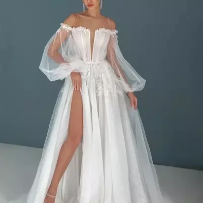 Elegant a line wedding dresses beach boho bridal gowns - Thumbnail 2