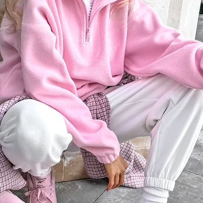 Baby pink fleece half zip pullover