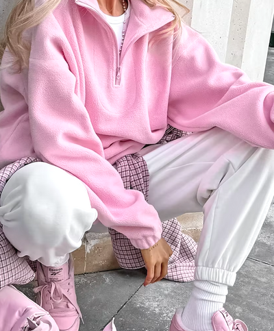 BABY PINK FLEECE HALF ZIP PULLOVER