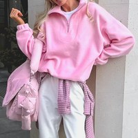 BABY PINK FLEECE HALF ZIP PULLOVER - Thumbnail 1