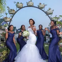 African Luxury Beading Mermaid Wedding Dress Long Sleeve Appliques Pearls Wedding Gowns Plus Size Black Bride Vestido de noiva - Thumbnail 1