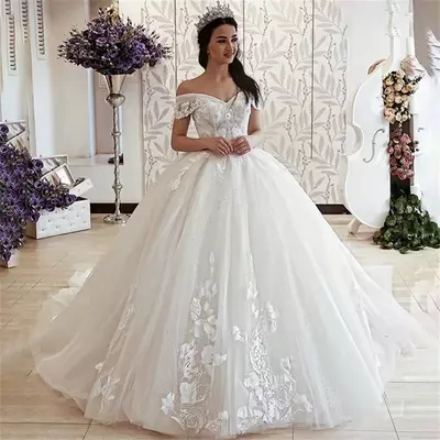 Ball gown tulle lace appliques wedding dresses bridal gown - Thumbnail 1