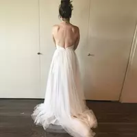 Backless Informal Wedding Dress With Delicate Appliques Halter Sexy Bride Dress Florr-length Custom Made - Thumbnail 1