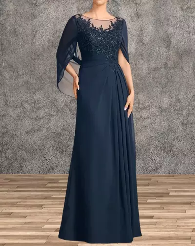 Mother of the Bride/Groom Dresses for Wedding Party Dress Long Chiffon Lace Applique Wedding Guest Dresses