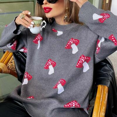 Mushroom pullover knit sweater