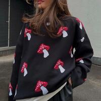 Mushroom Pullover Knit Sweater - Thumbnail 1