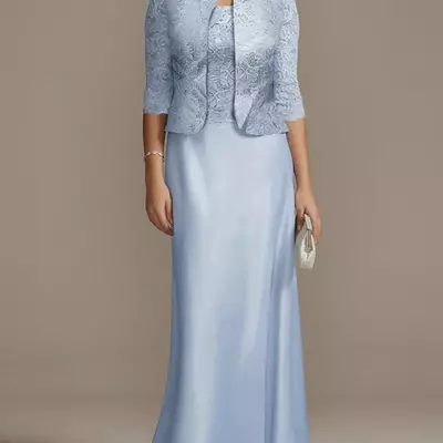 Mother of the bride/groom dress wedding guest elegant scoop neck floor length 3/4 length sleeve short jacket dresses with lace 