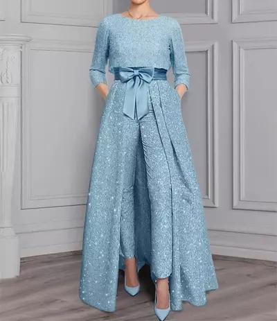 Jumpsuit / Pantsuit 2 Piece Mother of the Bride Dress Formal Wedding Guest Elegant Ankle Length Satin Sleeve with Bow(s)