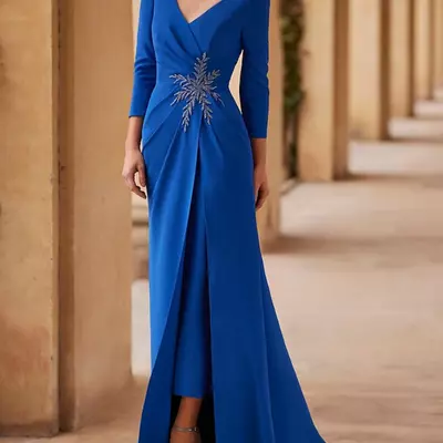 Jumpsuits mermaid / trumpet mother of the bride/groom dress elegant v neck stretch fabric 3/4 length sleeve with beading