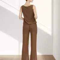 Pantsuit 3 Piece Mother of the Bride/Groom Dress Formal Wedding Guest Elegant V Neck Floor Length Chiffon Sleeveless with Pleats - Thumbnail 1