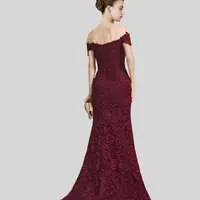 Mermaid / Trumpet Mother of the Bride/ Groom Dress Luxurious Elegant V Neck Court Train Lace Stretch Chiffon 3/4 Length Sleeve - Thumbnail 1