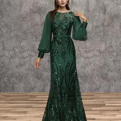 Mermaid / trumpet mother of the bride /groom dress wedding guest elegant sparkle chiffon sequined long sleeve with sequin 