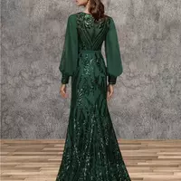 Mermaid / Trumpet Mother of the Bride /Groom Dress Wedding Guest Elegant Sparkle Chiffon Sequined Long Sleeve with Sequin  - Thumbnail 1