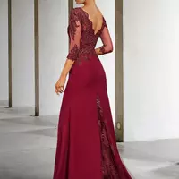 Mermaid / Trumpet Mother of the Bride/ Groom Dress Luxurious Elegant V Neck Court Train Lace Stretch Chiffon 3/4 Length Sleeve - Thumbnail 1